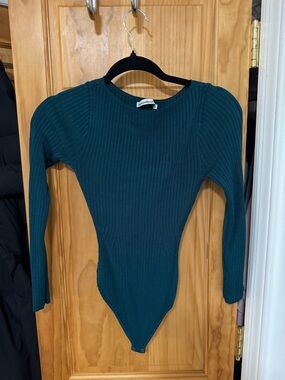 Abercrombie & Fitch Teal Ribbed Long-Sleeve Bodysuit